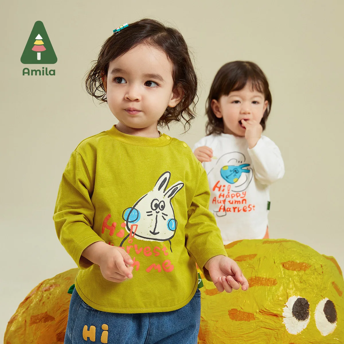 Amila T-shirt for  Boy Girl  2023 Autumn New Multi Color Outfit 100% Cotton Fashion Round Neck  Baby Clothes   Breathable Baby\'s