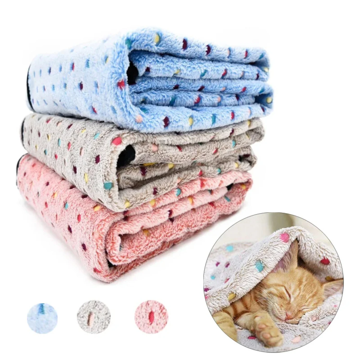 Soft Fluffy Pet Blanket Cute Dot Pattern Cozy Warm Blanket  Cat Dogs Bed Small Large Dogs Mat Cover Pet Supplies Pet food mat