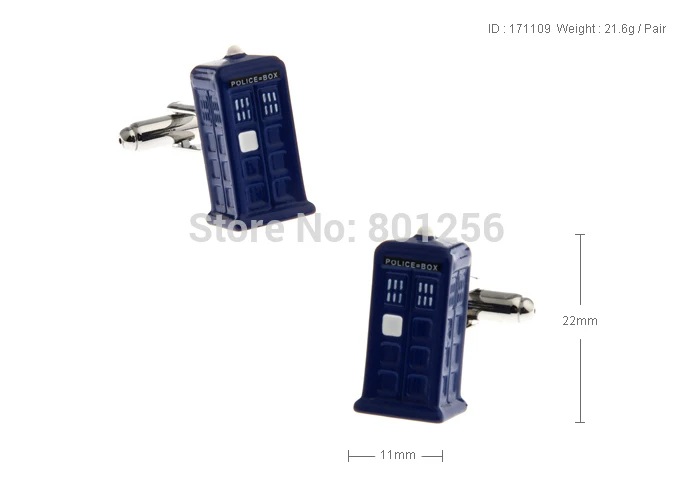   Men's Cufflinks  Blue Color Novel Police Box Design Copper Material Men Cufflinks wholesale&retail