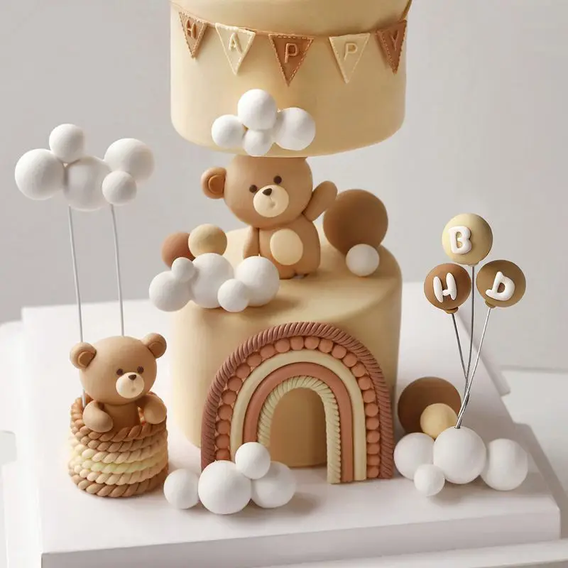 Soft Clay Cute Bear Cake Topper for Boy Girl Baby Shower Bear Theme Decoration Birthday Party Wedding Decoration Cake Decorating view 2