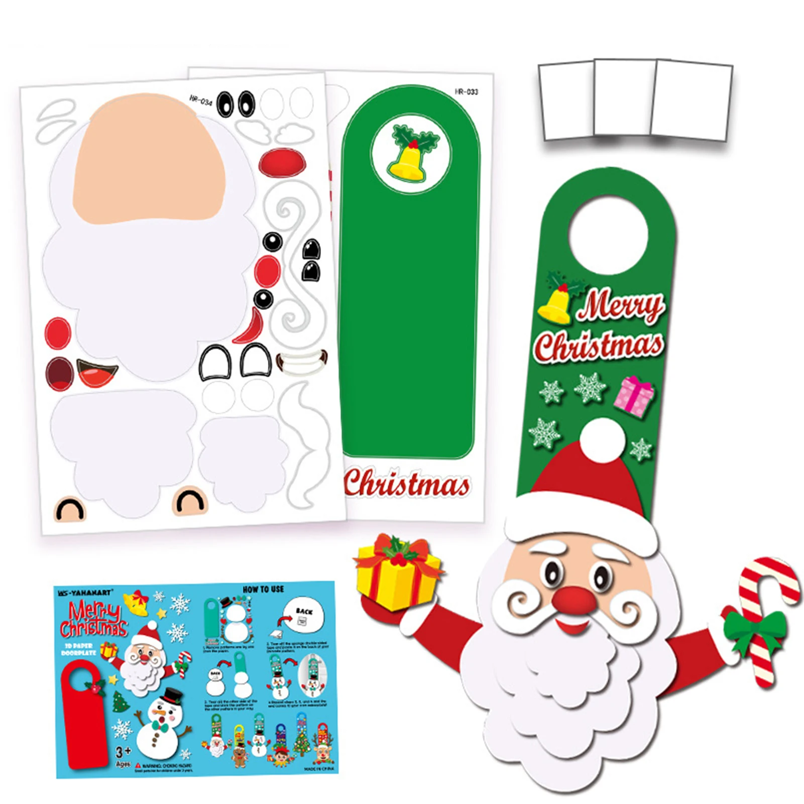 Christmas DIY Doorknob Hanger Make-a-face Stickers DIY 3D Door Handle Pendants Party Home Decorations