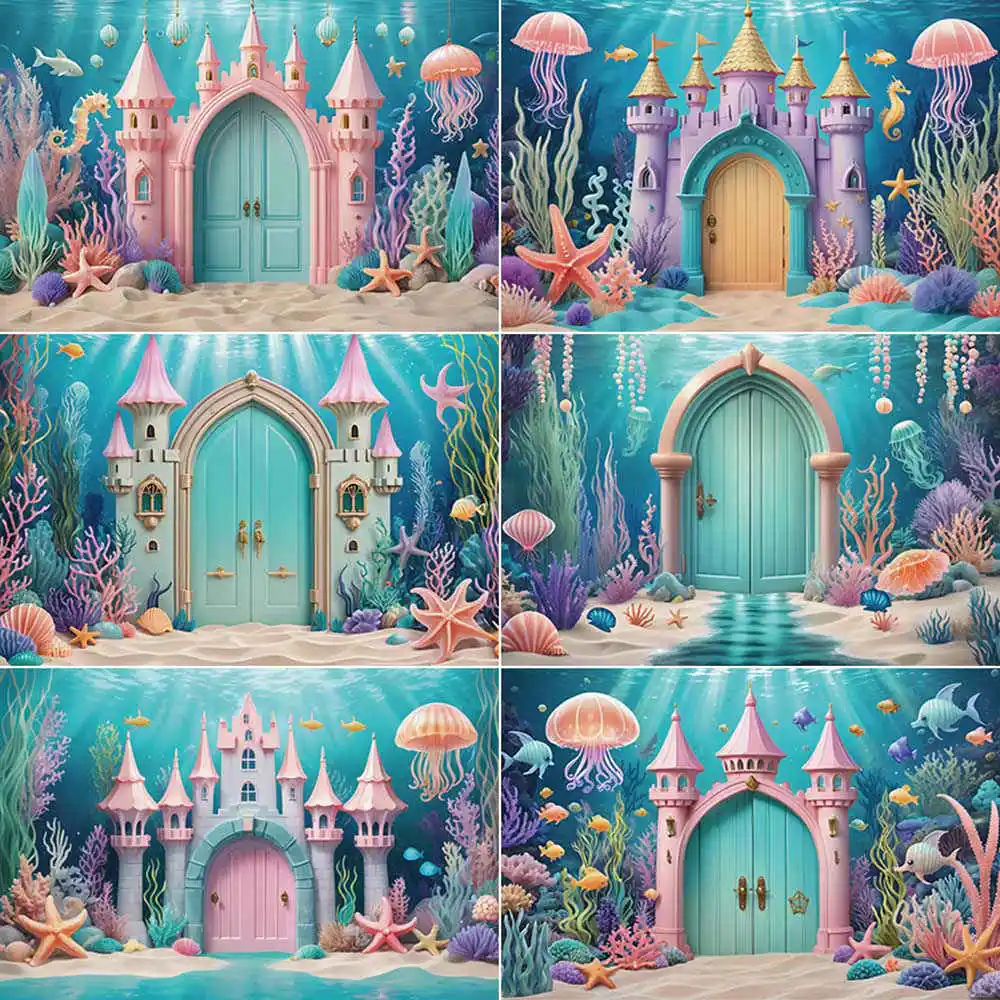 

MOON.QG Mermaid Party Photography Background Underwater Seabed Landscape Photozone Backdrop Children Studio Photocall Supplies