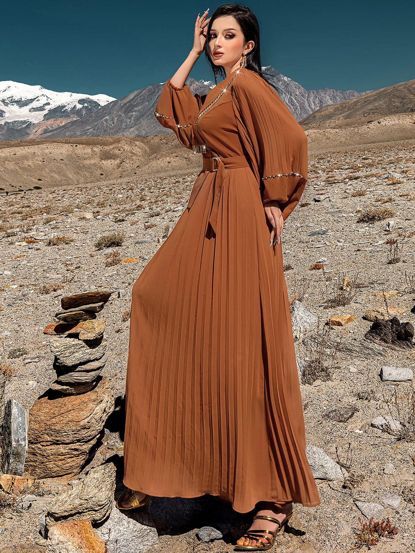 Fashion Women Beads Maxi Dress Elegant Dubai Luxury Abaya Eid Djellaba Ramadan Islam Clothing Morocco Caftan Femme Robe Kaftan