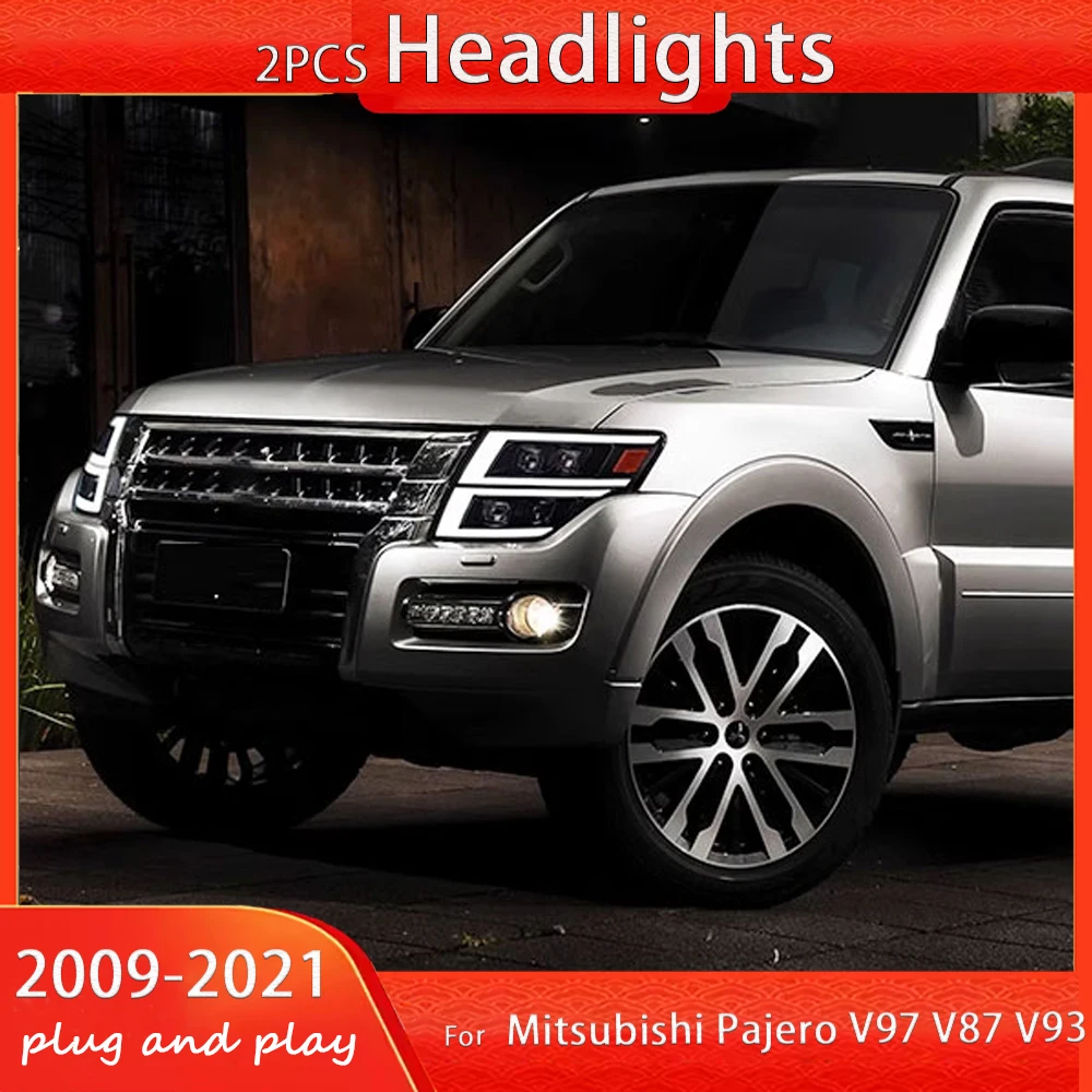 

Фара для Mitsubishi Pajero 2009-2021 V97 V87 V93, фара в сборе, светодиодный DRL, динамический указатель поворота, двойная линза в сборе