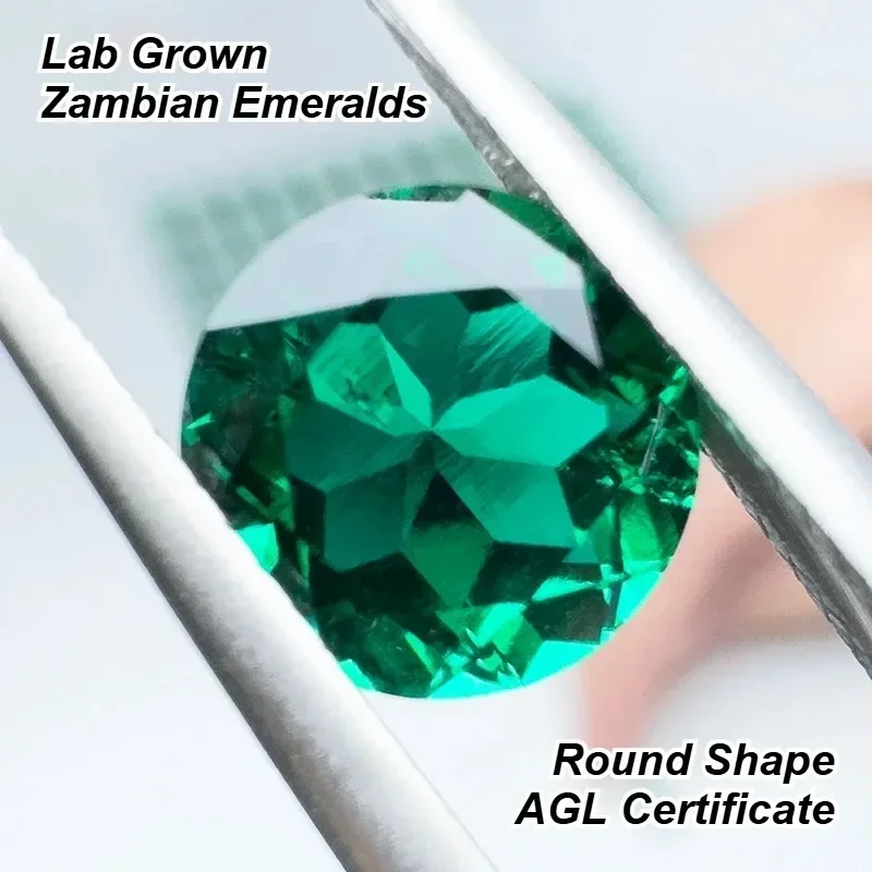 Lab Grown Zambian Emeralds Round Shape Hydrothermal Hand Cutting with Cracks Inclusions Inside Selectable  Certificate