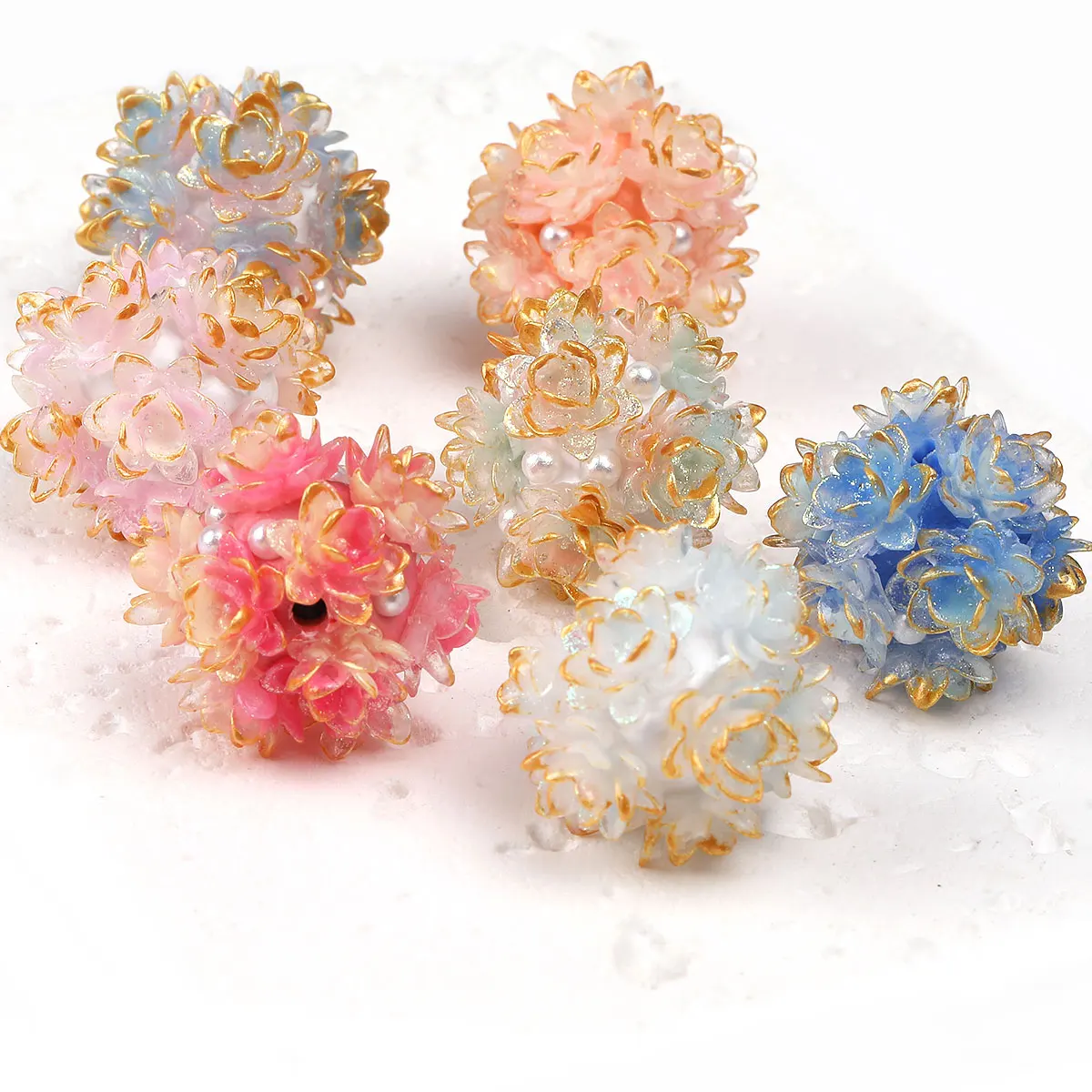 

5/10pcs 23mm Mix Color Vintage Soft Acrylic Flower Ball Beads For DIY Jewelry Making, Cute Rose Flower Beads - Resin Round Beads