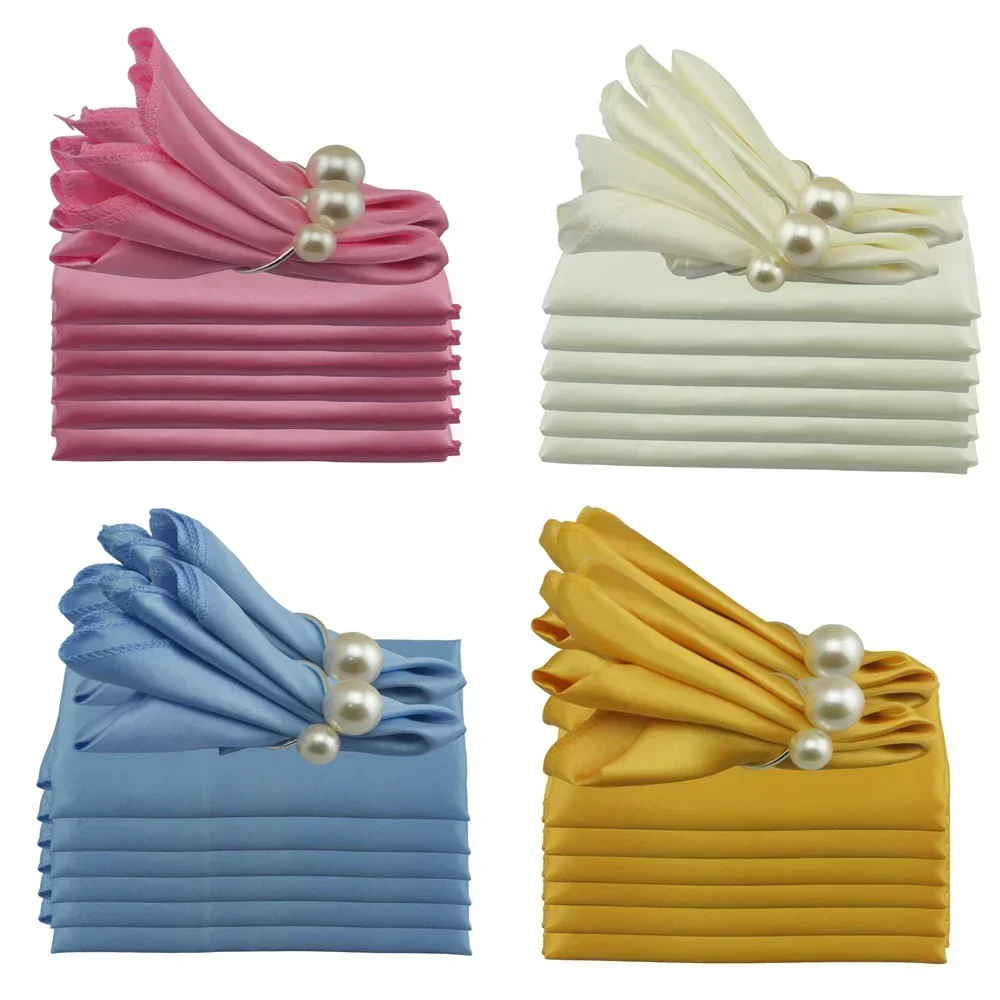 50pcs Satin Napkins For Wedding Table Decoration 48x48cm Christmas Birthday Baby Shower Banquet Restaurant Coffe/Dinner Towels