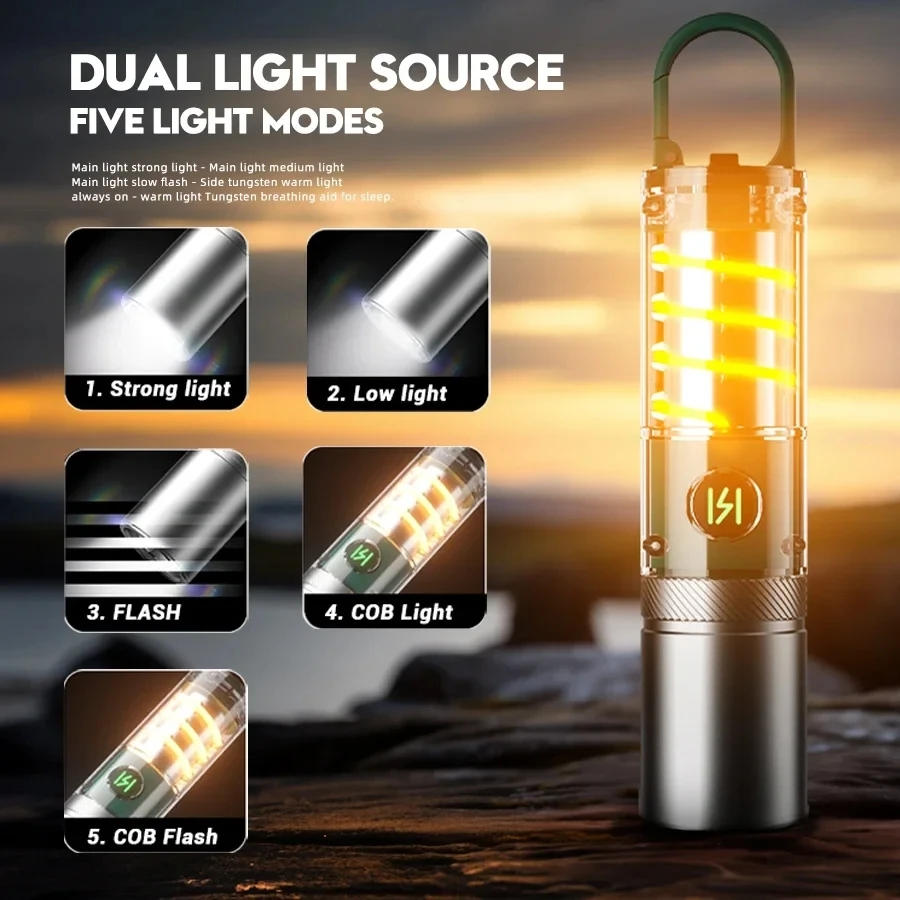 Powerful LED Flashlight Usb Rechargeable Portable Torch Built-in 18650 Battery 5 Mode Lighting Outdoor Emergency Camping Lantern