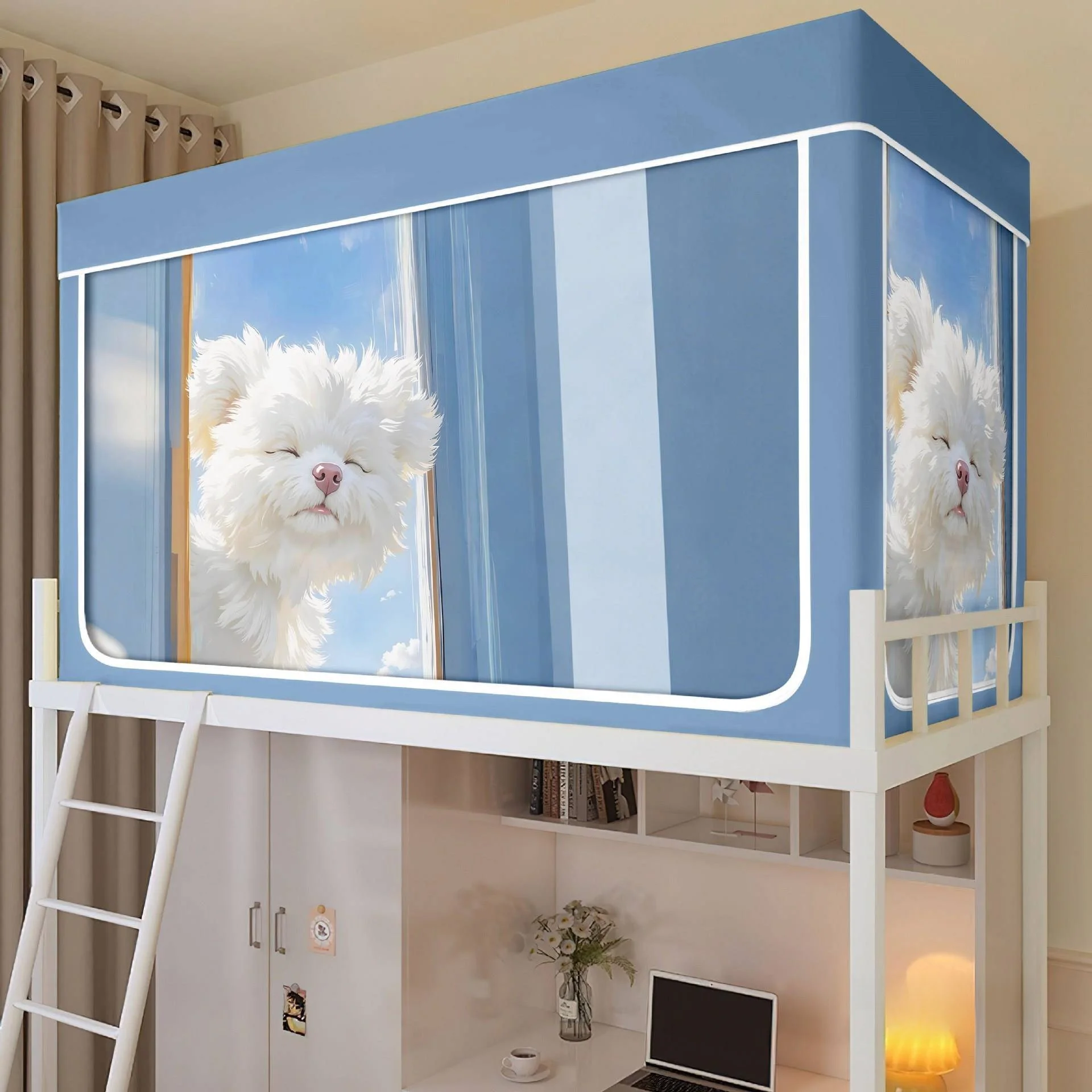 2025 New Student Dormitory Mosquito Net Integrated Full Cover Strong Light Blocking Bed Curtain Top And Bottom Bunk Special B...