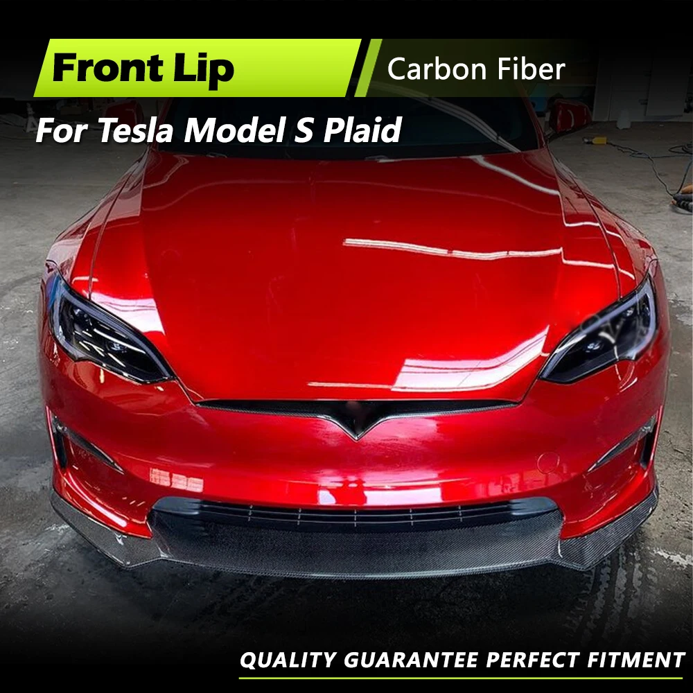 

Автомобильный передний бампер, спойлер для Tesla Model S Plaid 2021-2023, передний бампер из углеродного волокна, защита подбородка, комплекты кузова гоночного автомобиля