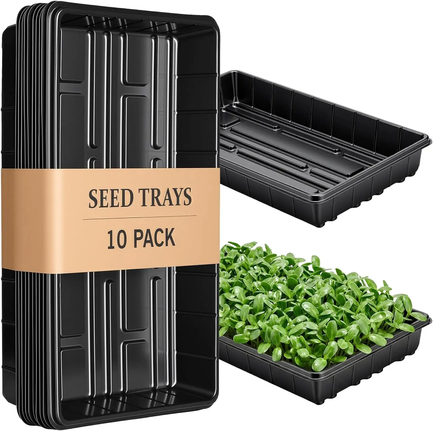 

10 Pack Plant Growing Trays, Seedling Starter Trays No Drain Holes, 17x11 Inches, for Indoor Gardening & Seed Starting