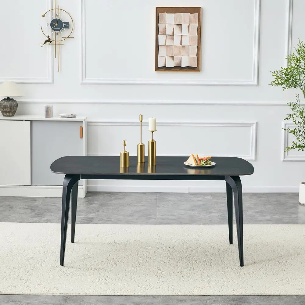 

Elegant 63 Stone Top Dining Table for 4-6, Ideal for Kitchen or Office, Compact and Stylish