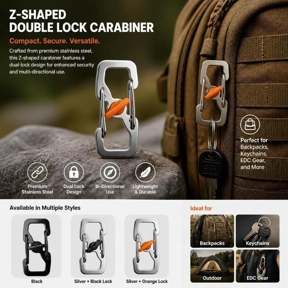 Security Stainless Steel Zipper Clips Anti Theft Lightweight Zipper Locks Quick Release Carabiner Travel Essentials