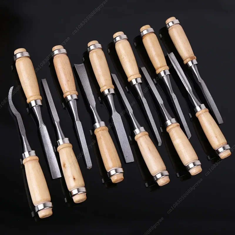 12Pcs/set Steel Wood Carving Hand Chisel Tool Set Woodworking Professional Lathe Gouges Construction An Carpentry Tools