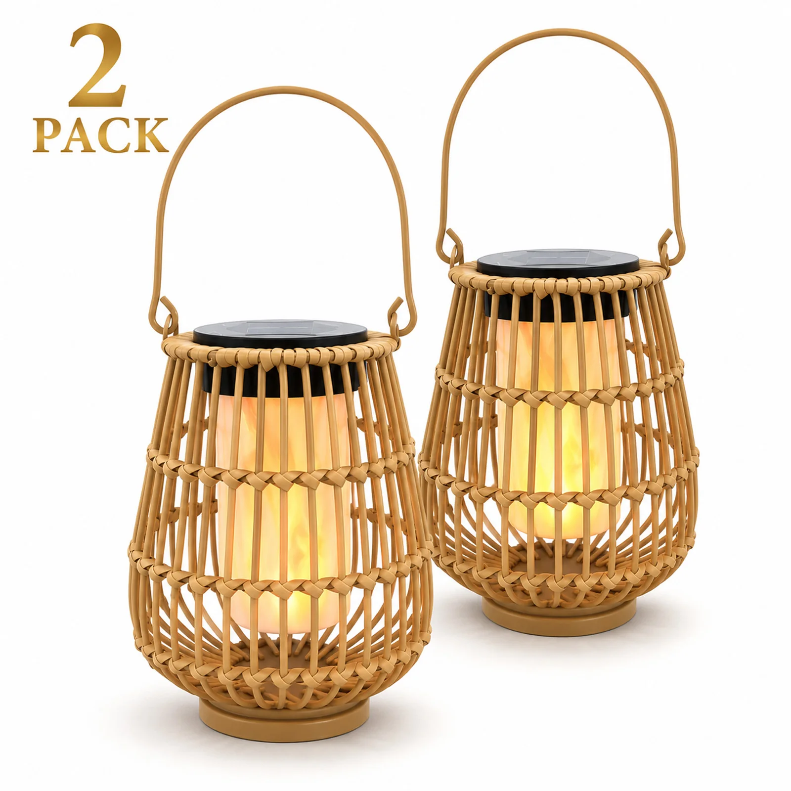 2 Pack Solar Lanterns Outdoor, Handwoven Waterproof Hanging Rattan Solar Lights Gifts for Women Christmas Birthday Lamp Lights, Decoration for Outside Yard Garden Porch Patio Trees Lawn Pathway