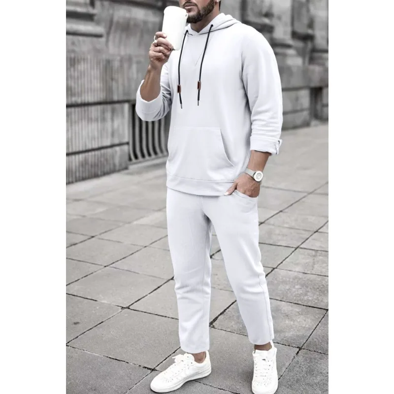 Men's Light Blue Hoodie Pants 2-Piece Casual Loungewear Set