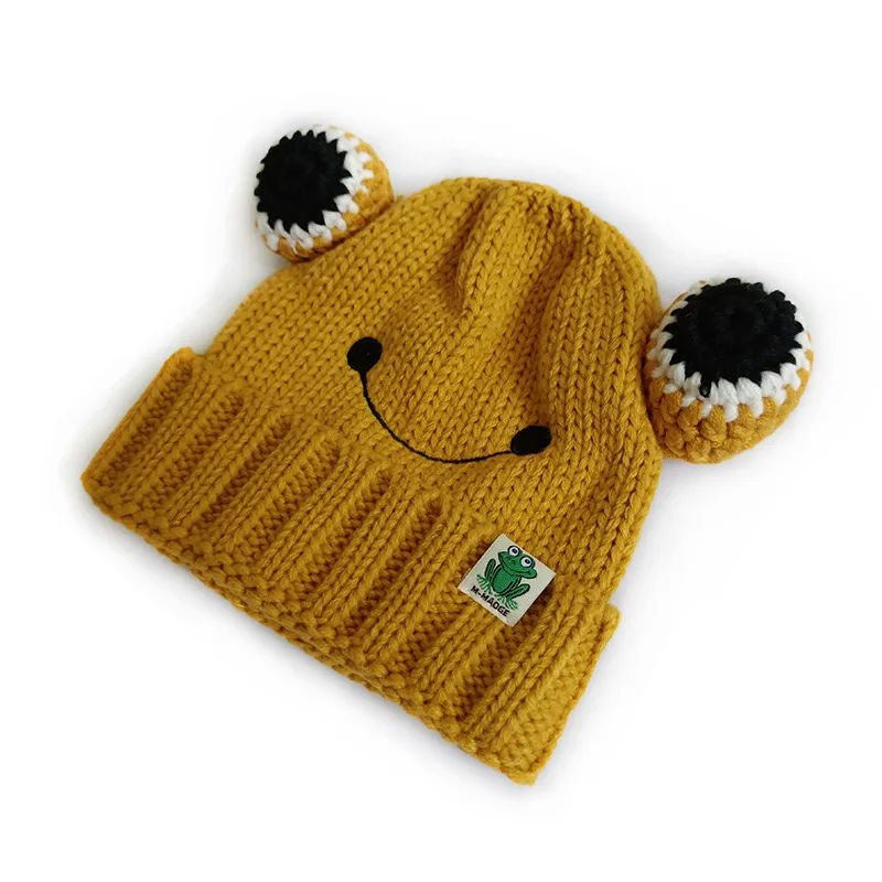 Cat Brother Children's New Cute Fashionable Knitted Frog For Boys And Girls Cloth Label Smiling Face Woolen Hat