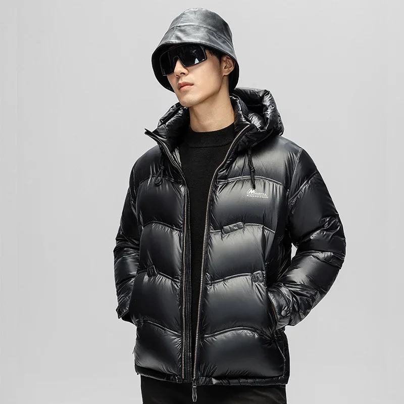 

YEAE Black Gold Shiny Down Jacket Men's Warm Short Winter Jacket New Loose Thick White Duck Down Bread Coat