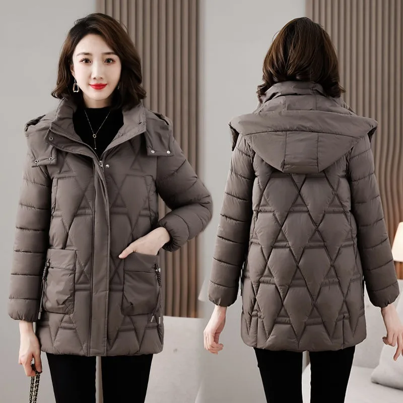 2024 Women Jacket Loose Down Cotton Coats Parkas Casual Warm Outerwear Hooded Winter Jacket Oversize Middle aged Female Overcoat