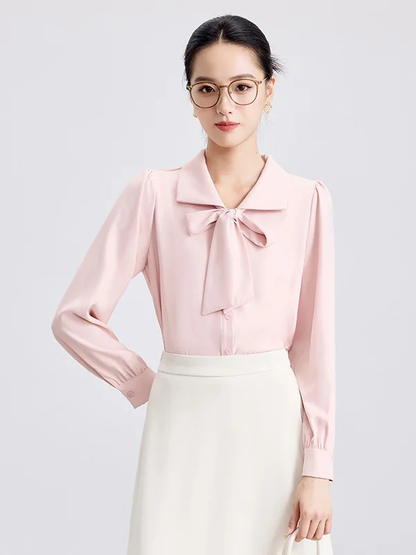 

Chic Anti-Aging Pink Shirt Women Early Autumn Elegant Lady Personality Small Fragrance Style Draped Shirt Underwear Top