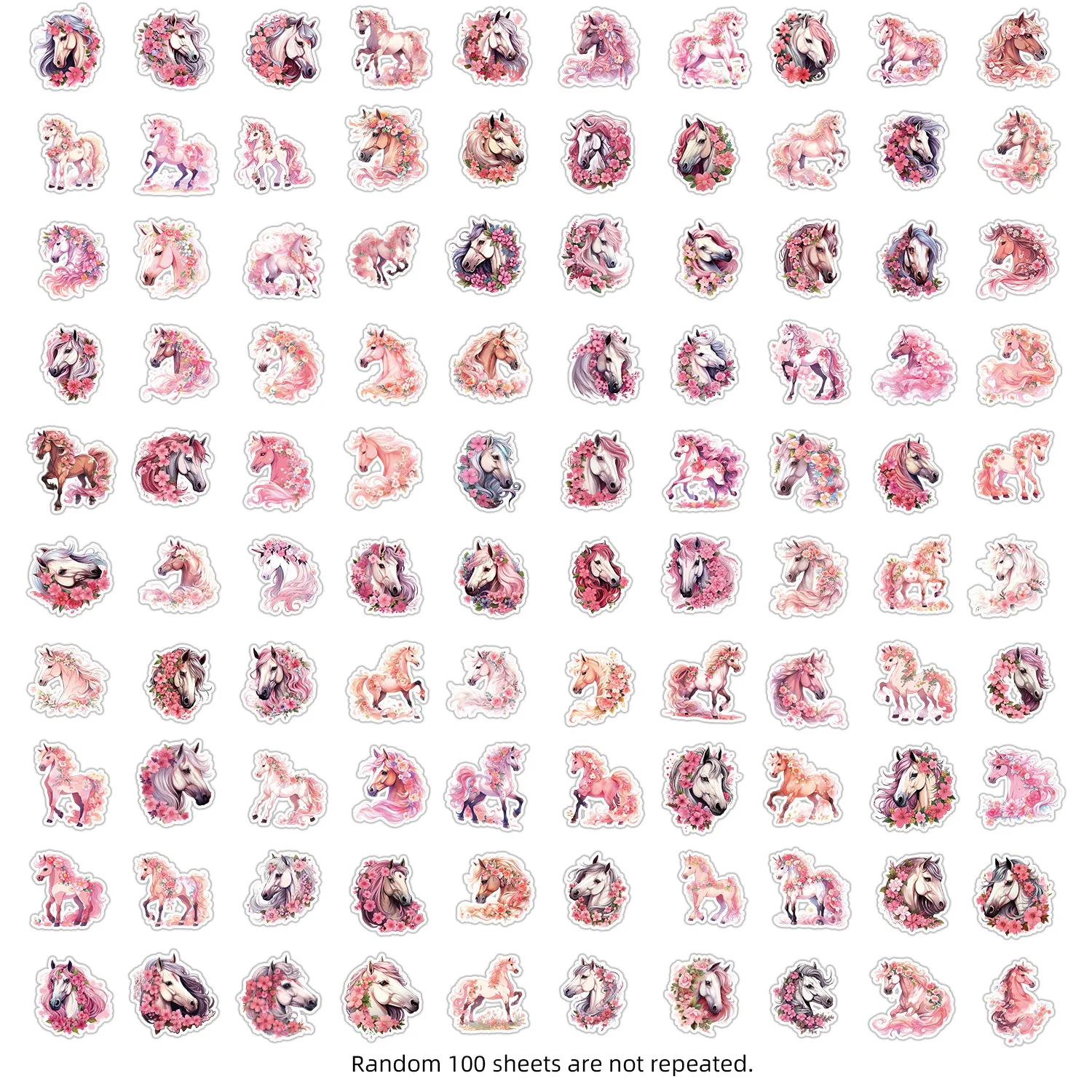 100pcs Cute Pink Horse Graffiti Water Cup Computer Decoration Children DIY Sticker