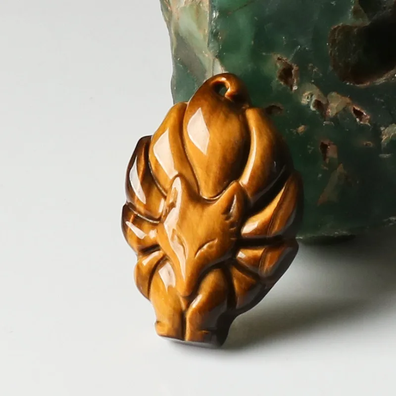 

Natural Yellow Tiger Eye Stone Hand Carved Nine Tailed Fox Jade Pendant Fashion Boutique Jewelry Men's and Women's Fox Necklace