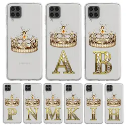 Phone Case For Samsung A13 A33 A35 A55 A73 A53 A23 A51 A71 A21S A12 A31 A41 A05s A03S A15 A25 A32 5G Diamond Crown 26 Letters