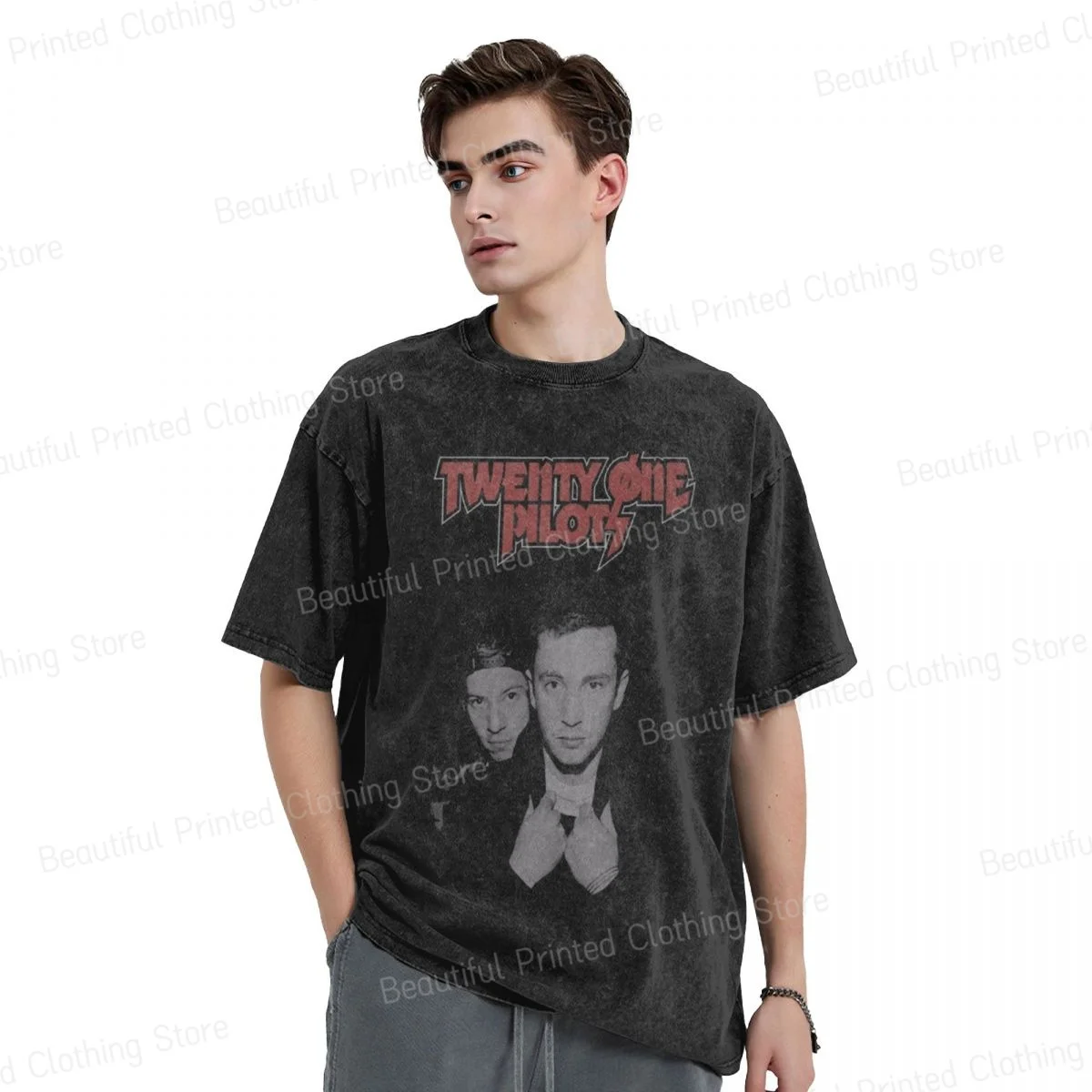 Twenty One Pilots 100% Cotton Washed T-shirt Print Breathable Men's Women's T-Shirts Streetwear Basic Top