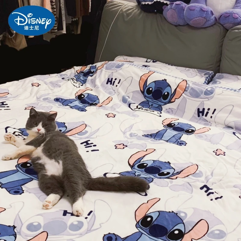 

Stitch Disney Anime Kawaii Cartoon Bed Four-piece Set Warm Bed Sheet Quilt Cover Student Dormitory Supplies Bedroom supplies