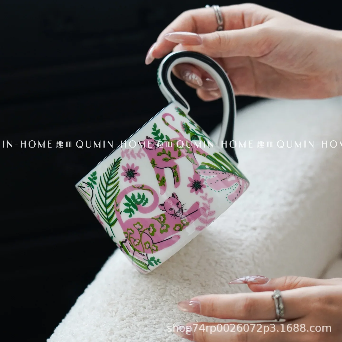 Niche design pink leopard rainforest ceramic mug high value latte coffee cup breakfast milk cup
