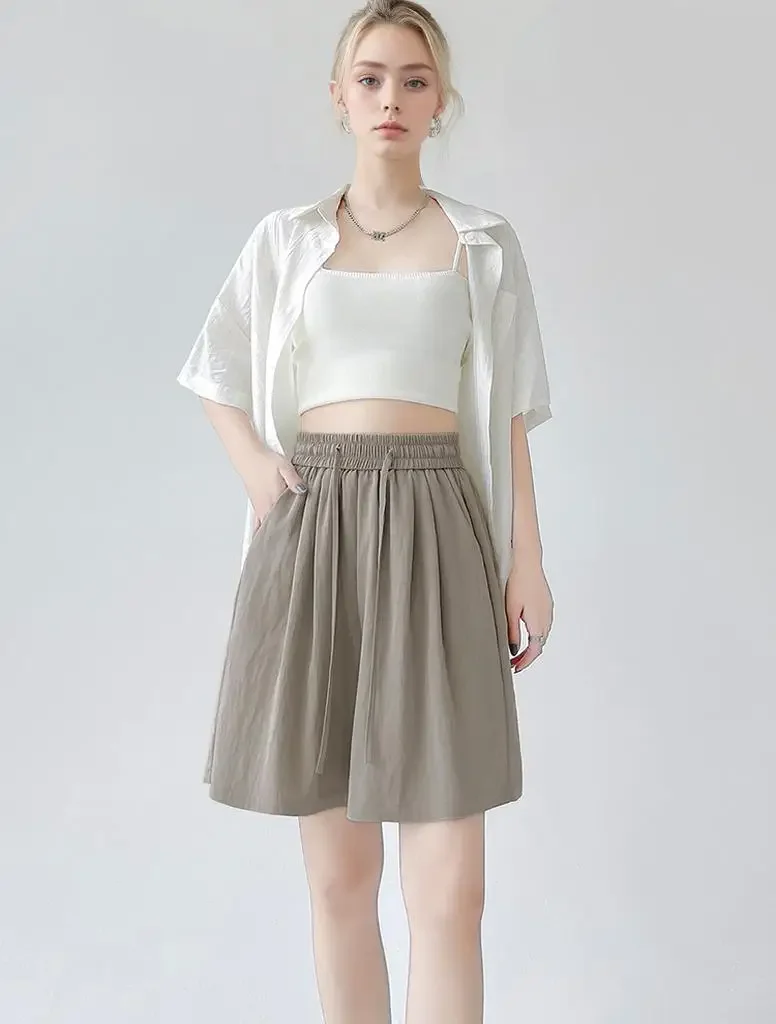 

Pop Loose Waist Ice Silk Summer Wide Leg Shorts For Women Casual Thin Knee Length Short Pants Female