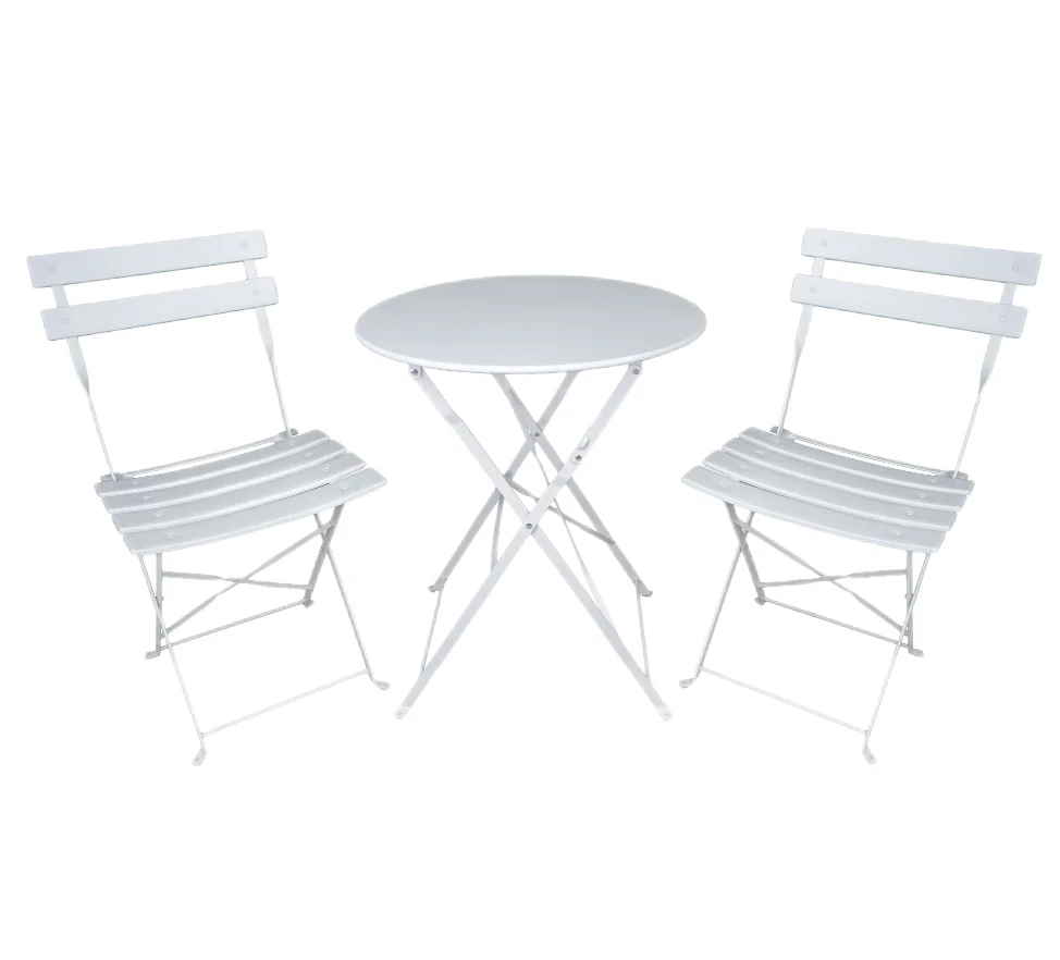 

Simple Cheap 3 Pcs Folding Flat Steel Portable Garden Chair Balcony Bristo Set Outdoor Patio Cafe Chair Table Set