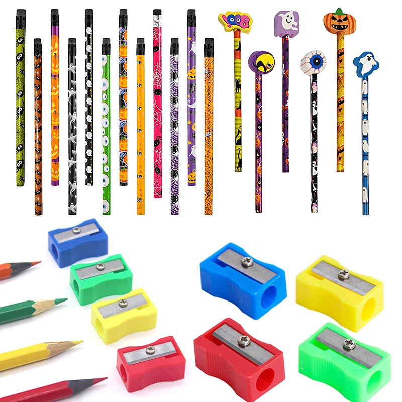 Halloween Pencil Kit with Sharpeners Cartoon Eraser Available Random Spooky Prints Assorted Colors Stationery Festival Party ZYF