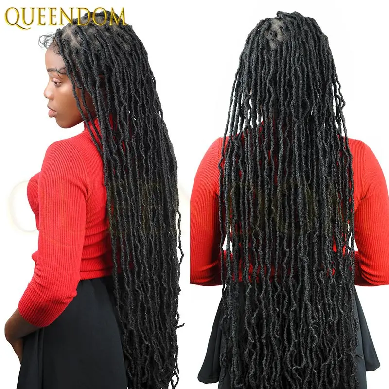 Parrucca anteriore piena in pizzo da 40 pollici per donne nere Trecce sintetiche a farfalla Locs Parrucca morbida senegalese Twist 360 Facile da indossare e stile