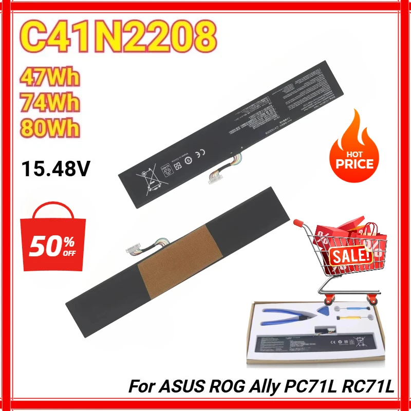 

C41N2208 74Wh 80Wh Expand High Capacity Laptop Battery for ASUS ROG Ally PC71L RC71L Gaming Handheld Series 47Wh Bateria