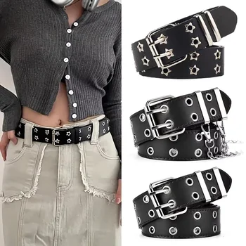 110 cm Unisex Mannen Riemen Voor Vrouwen Hoge Kwaliteit Dubbele Gat Ster Oogje Hip Hop Rock Stijl Subcultuur Y2K Riem punch Gratis Grootte