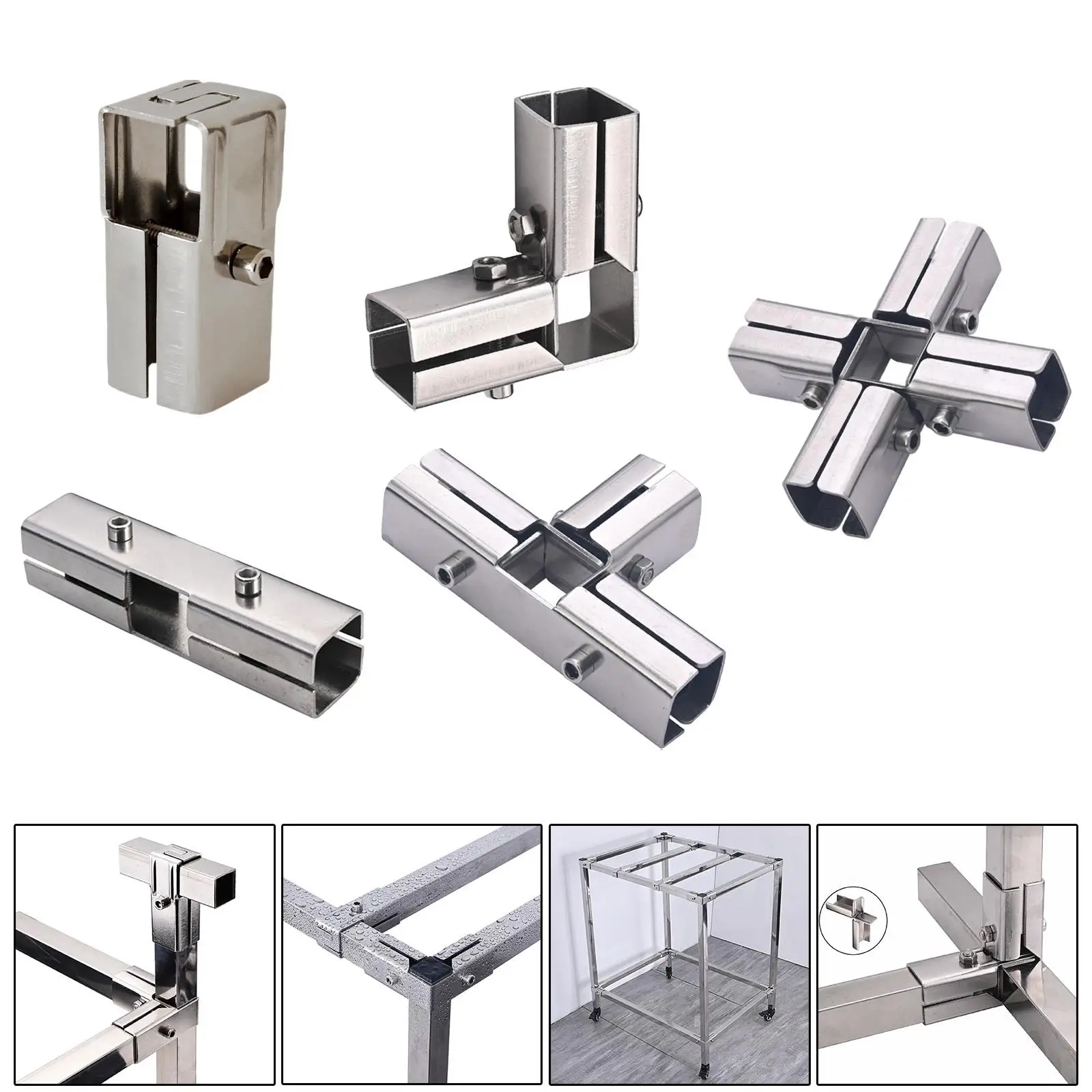 Square Tube Clamp Fitting Stainless Steel 1 Inch Connector for Furniture Storage Systems Railings