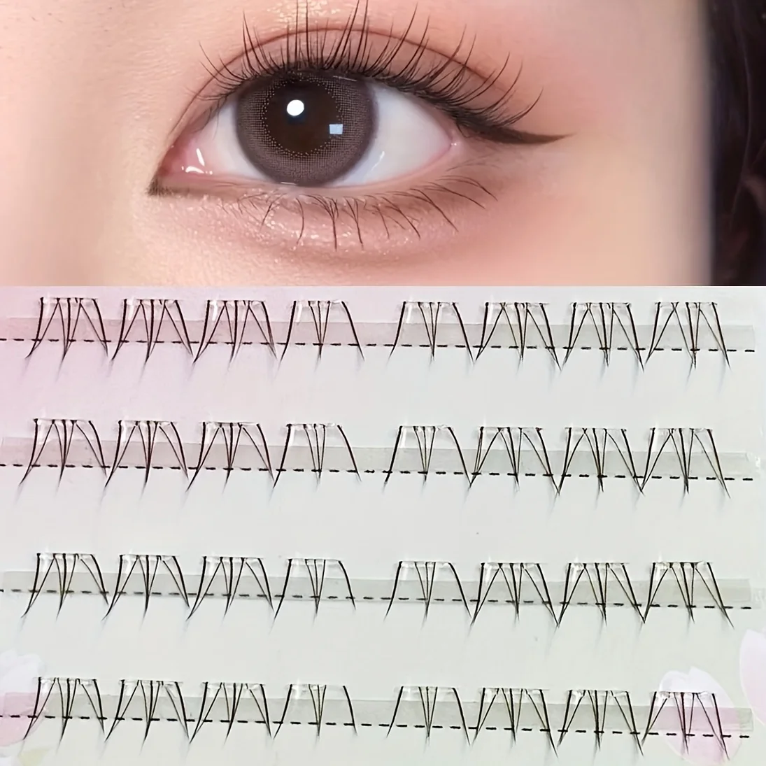 Mixiaohe Doll Brown Glueless Lower Lashes 48 Clusters Japanese Korean Style Self Adhesive Lashes for Beginners