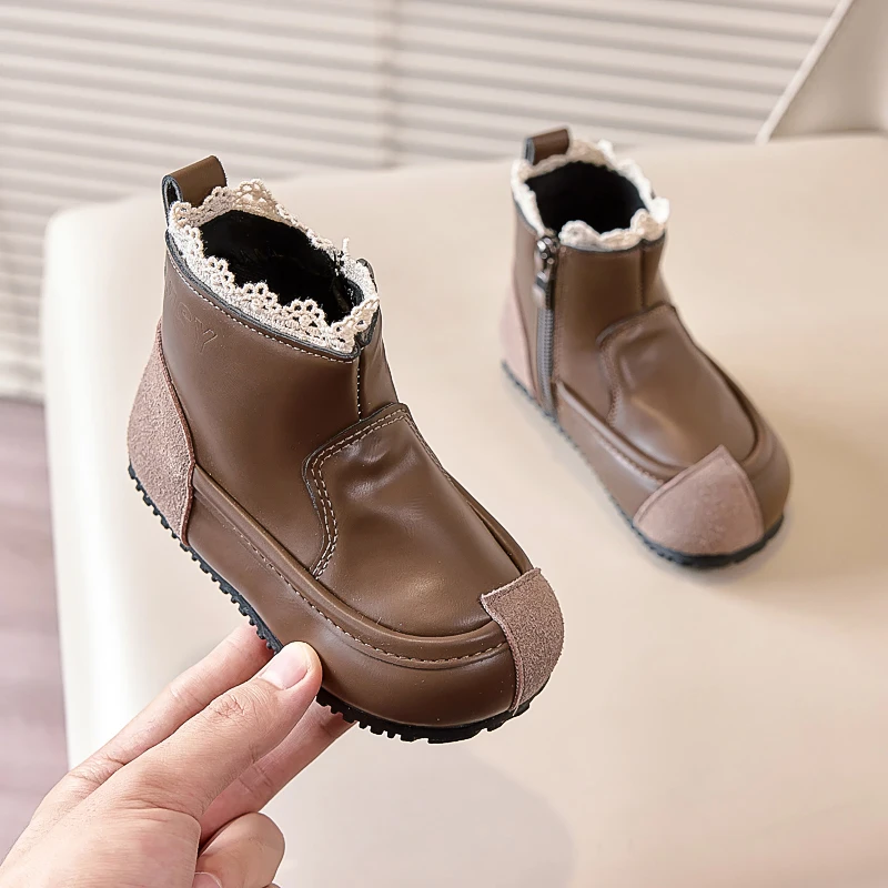 New Girls Boots Kids Fashion Boots Sweet 2024 Spring Autumn Children\'s Patchwork Ankle Boots Versatile Elegant Princess Shoes