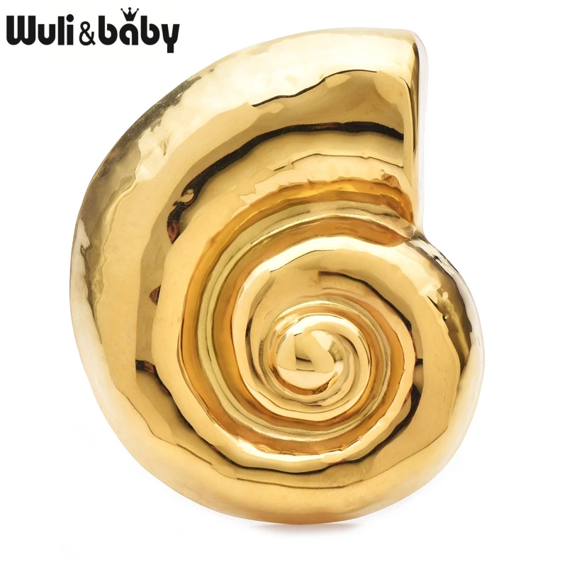 Wuli&baby Big Stainless Steel Shell Design Brooches For Women Men 2-color Snail-shell Beauty Party Office Brooch Pins Gifts