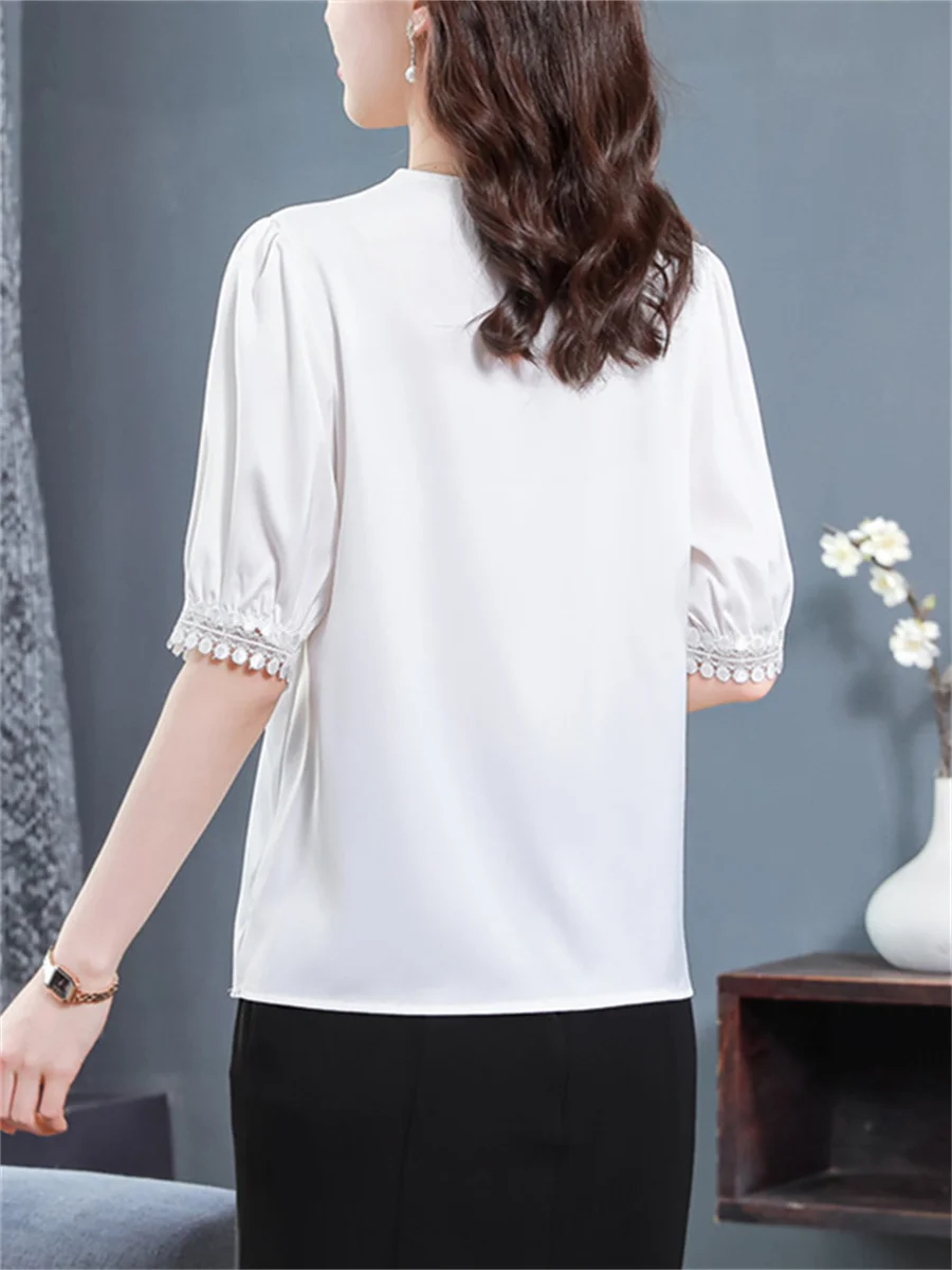 Vrouwen Lente Zomer Blouses Shirts Lady Fashion Casual Half Mouw V-hals Kraag Effen Kleur Blusas Tops CT0206