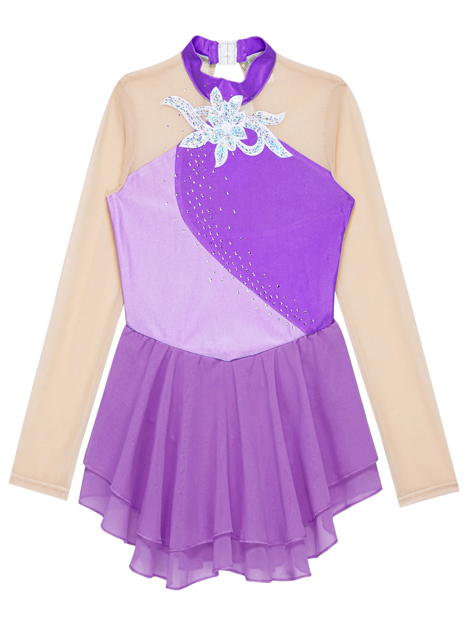 Ropa elegante para niños y niñas, vestido de manga larga con cuello redondo, lentejuelas brillantes con diamantes de imitación, decorado Floral,