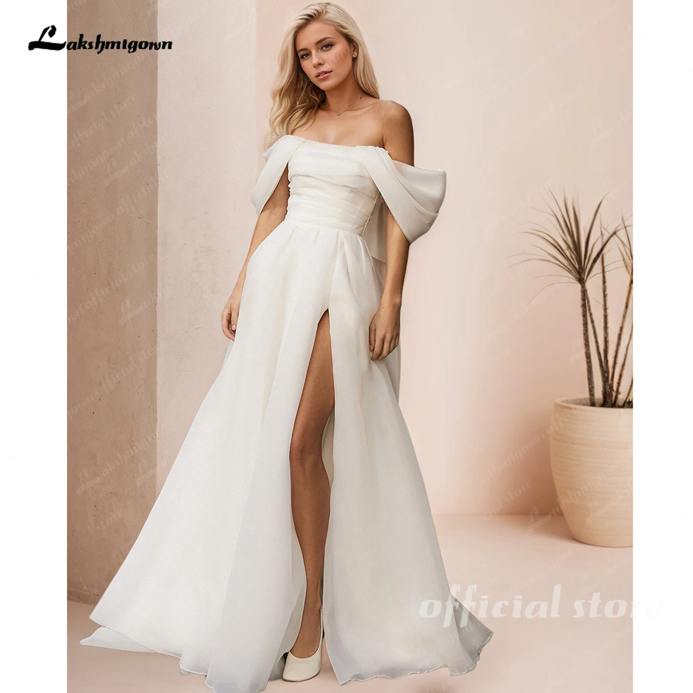 

Lakshmigown Strapless A Line Organza Wedding Dress 2025 Side Slit Sweep Train Wedding Gown Customized hochzeitskleid