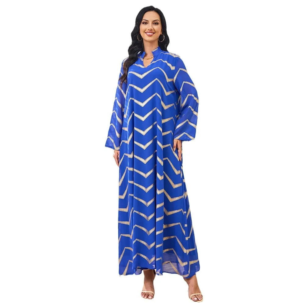 

Wholesale New Arrival Summer Vintage Retro Women's Long Sleeved Polyester Abaya Middle Eastern Muslim Robe Dress