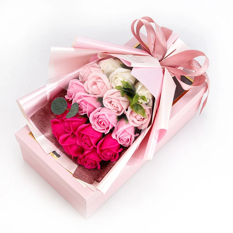 Künstliche Seifenblume, Rosenstrauß, Geschenktüten, Valentinstag, Geburtstag, Geschenk, Hochzeit, Heimdekoration, 18-Rosen-Seifenstrauß, Geschenkbox – Detail 8