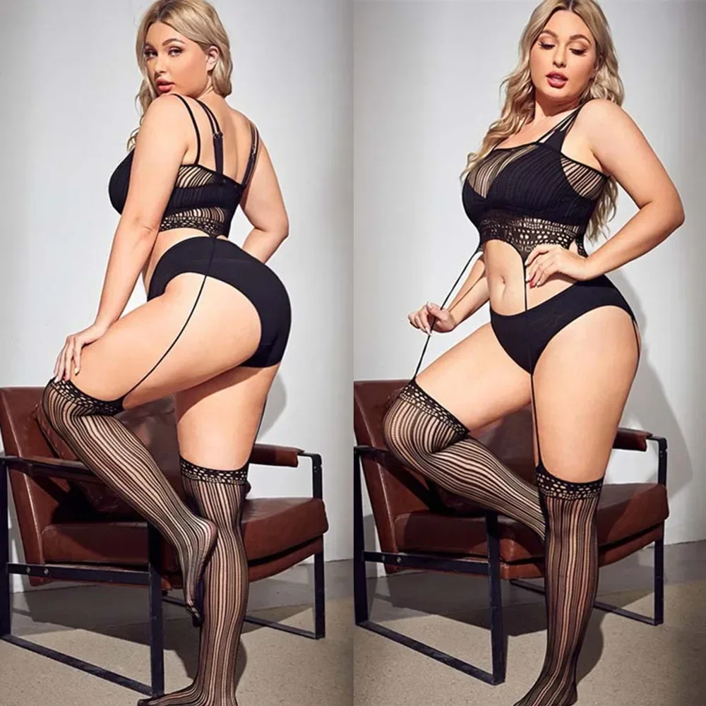 

Open Crotch Erotic Outfits Fashion Full Body Stocking One-pieces Hollow Jumpsuit Girl Night Club Wear Adult Female Mesh Bodysuit