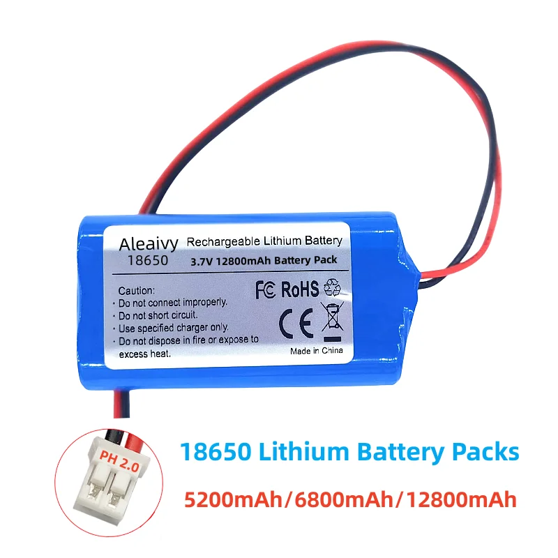 3.7V 5200/6800/12800mAh 18650 Lithium Battery Packs High Current Rechargeable Battery Fishing LED Light (PH2.0/XH2.54) Plug