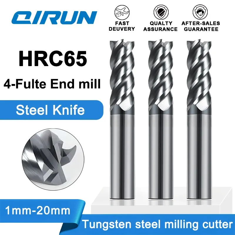 

QIRUN HRC65 4-Flute nano coated stainless steel special end milling cutter, CNC machining tool, 1-20mm