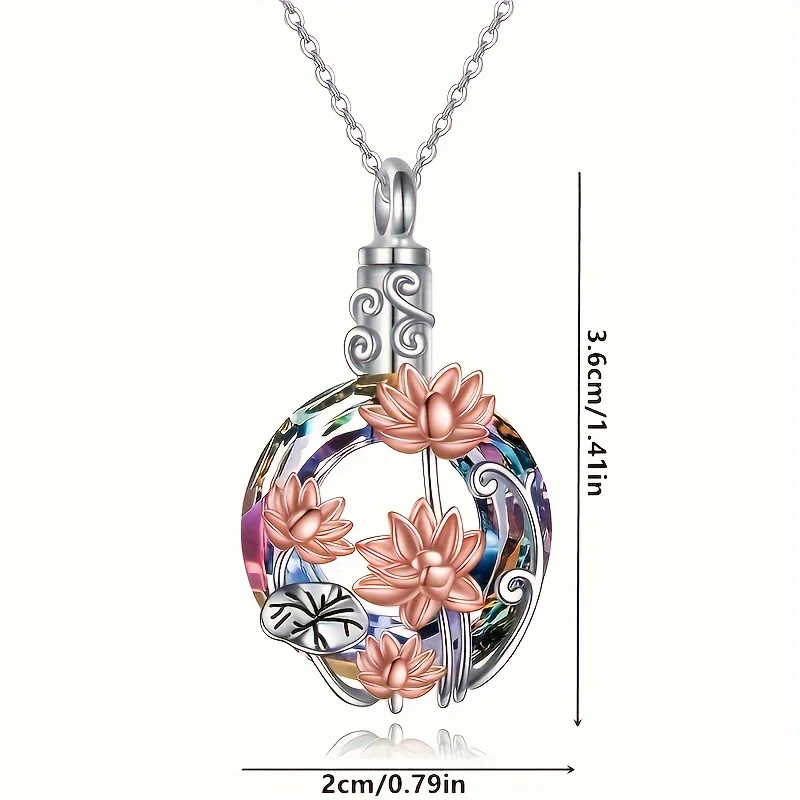 1PCS Lotus Kristall Urne Halsketten Für Haustier Asche Container Runde Feuerbestattung Andenken Schmuck Für Pet Memorial Frauen Halskette – Detail 1