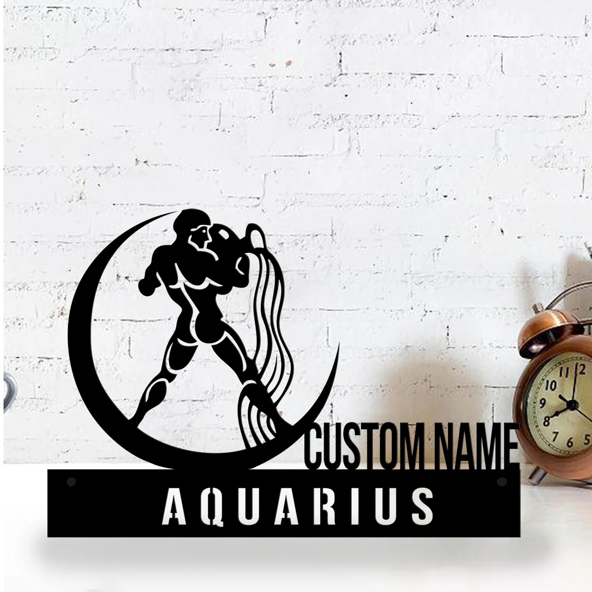 Custom Aquarius Desk Name Plate Wedge,Personalized Zodiac Horoscope Nameplate Office Sign Shelf Tabletop Company Astrology